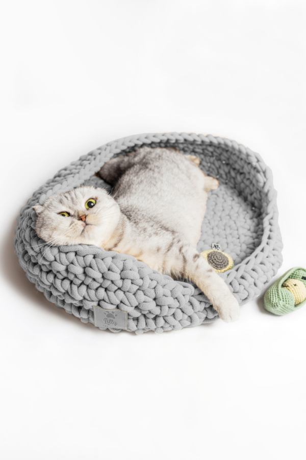 panier pour chat design coton tressé gris