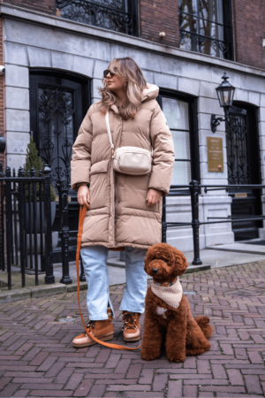 sac de balade chien élégant cuir vegan beige dog mom bag